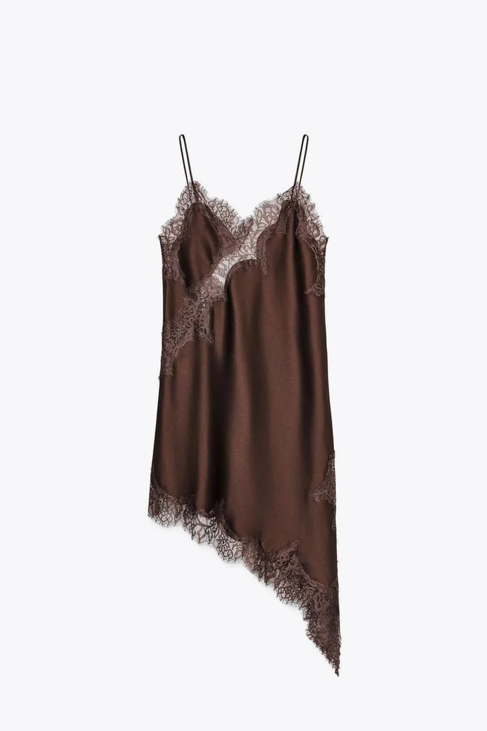 Vestido Curto Acetinado com Renda - Bruné