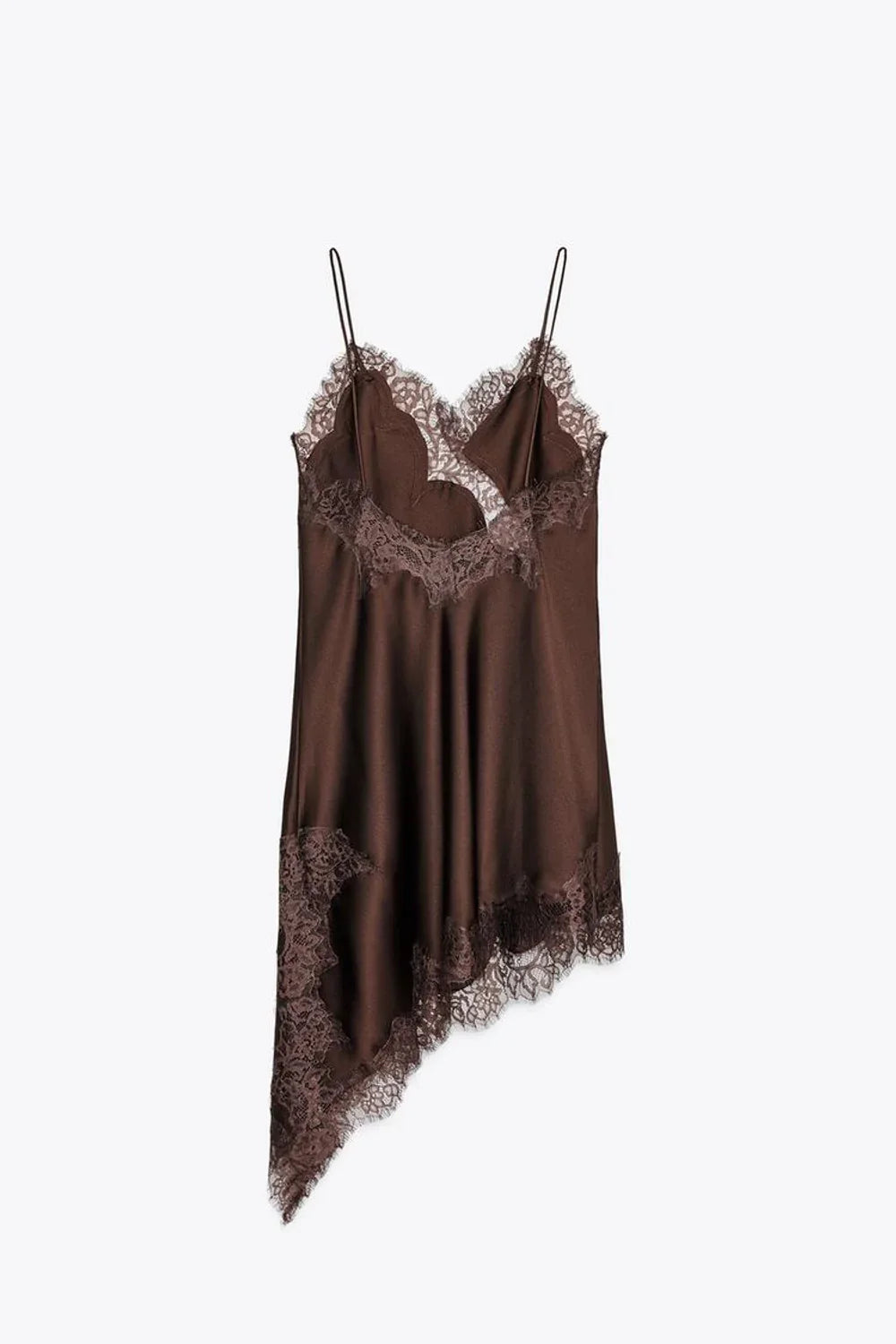 Vestido Curto Acetinado com Renda - Bruné